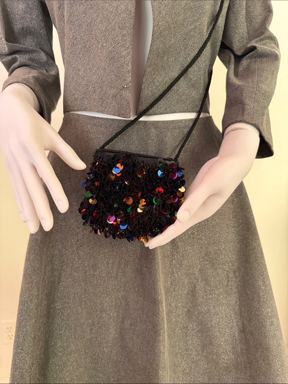 Sequin and beaded over the shoulder.